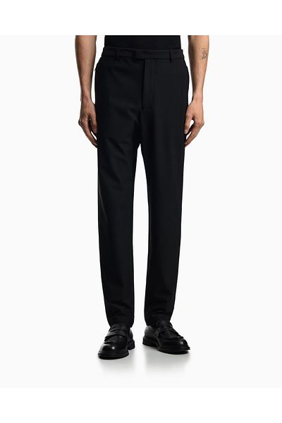 Emporio Armani Men's Regular Waist Straight Leg Stretchy Comfortable Fabric Pocket Detail Black Pants Em000158 Te11109-Uc001