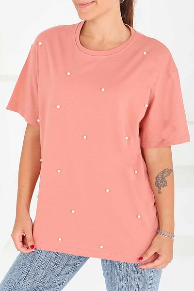 TOFİSA Pearl Short Sleeve T-Shirt Rose - 27544