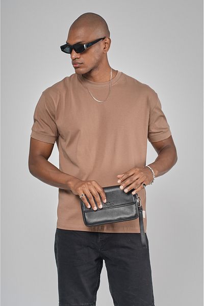 Butik Trend We Half Oversize Fit T-Shirt with Double Face Fabric Collar and Sleeves Ribbed Label Detail