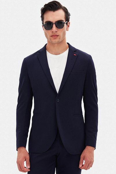 Twn Slim Fit Navy Blue Plain Suit