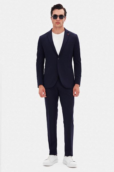 Twn Slim Fit Navy Blue Plain Suit