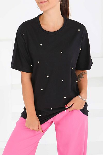 TOFİSA Pearl Short Sleeve T-Shirt Black - 27544