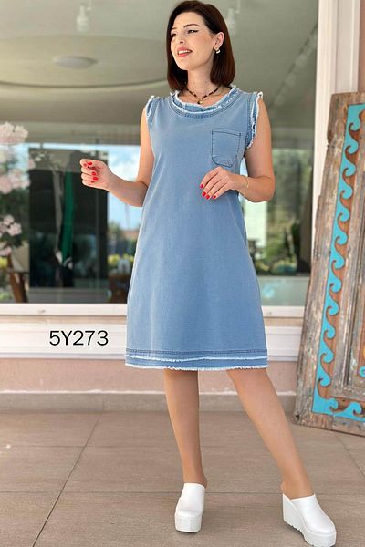 İnce Topuk Lycra Denim Dress 5Y273