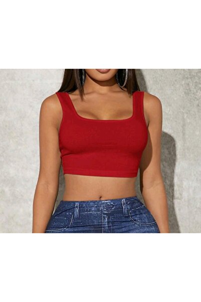 CARABO MODA Mini Crop Open Back Front U-Neck Mini Crop