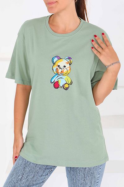 TOFİSA Printed Short Sleeve T-Shirt Mint - 27545