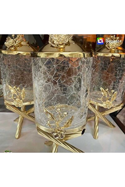 AZADE BAKIR GOLD PİRİNÇ JAPONGÜL ÇATLAK CAM KAVANOZ 3’LÜ SET