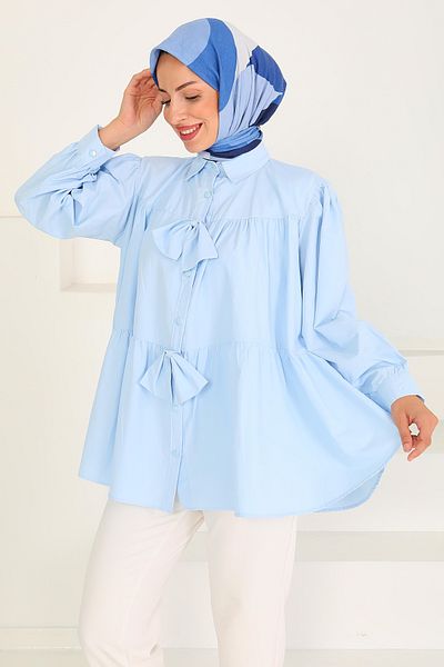 TOFİSA Bow Detailed Tunic Baby Blue - 27551