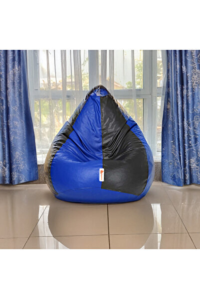 fluffy Black and blue leather bean bag - comfort and elegance in every corner of your home