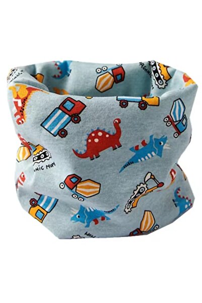 KERNOWSUN Eșarfă cu guler rulat pentru copii, model camion și dinozaur, albastru, KERNOWSUN, 40x20 cm