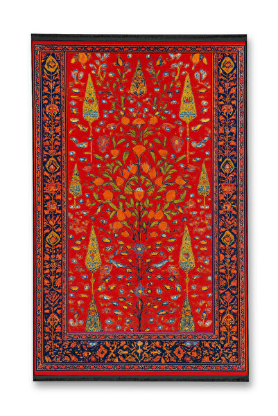 Rugs Modern Halı MOSSO Κόκκινο μοτίβο δέντρου με σχέδιο υφαντής βάσης, vintag...
