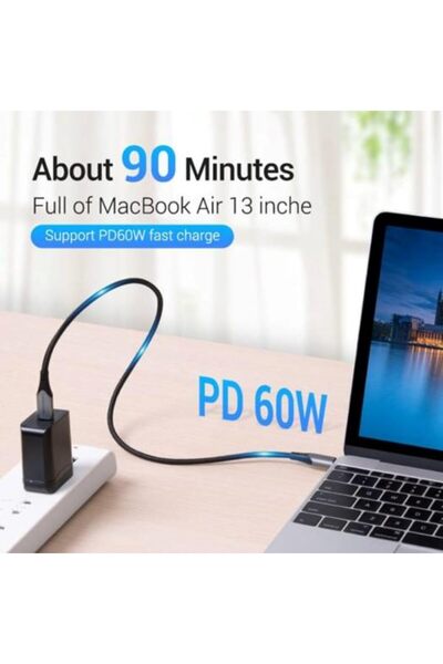 Vention كابل USB-C إلى USB-C 3.1 بطول 1 متر وقوة 60 واط وسرعة 5 جيجابت في الثانية ومخرج فيديو 4K لأجهزة iPhone 15/Pro/Plus/Pro Max/Macbook