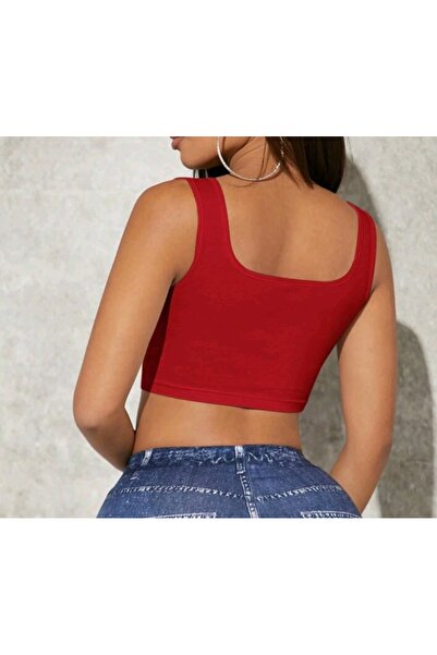 CARABO MODA Mini Crop Open Back Front U-Neck Mini Crop