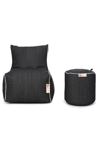fluffy Black bean bag chair with comfortable pouf - modern design suitable for living rooms and game rooms