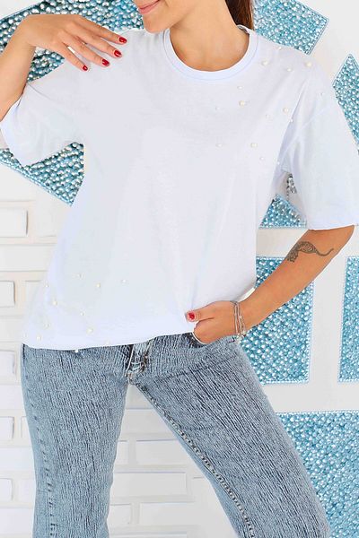 TOFİSA Pearl Short Sleeve T-Shirt Baby Blue - 27543