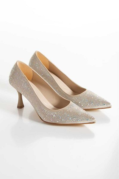 Zenvea Satin Stone Pointed Toe Thin Heeled Women's Stiletto Shoes
