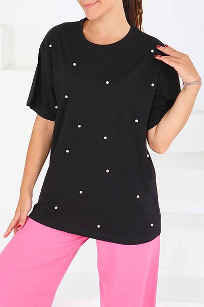 TOFİSA Pearl Short Sleeve T-Shirt Black - 27544