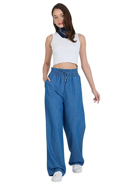 Rodi Jeans Loose Wide Leg Slim Fit 100% Cotton Slim Jeans with Elastic Waist and Lace-Up