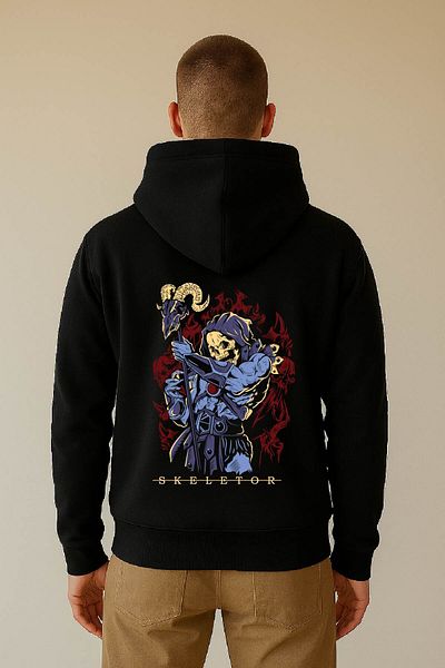 By Caspita Fashion Lenithra He-Man Skeletor Anime Back Printed Unisex Oversize Black Hoodie