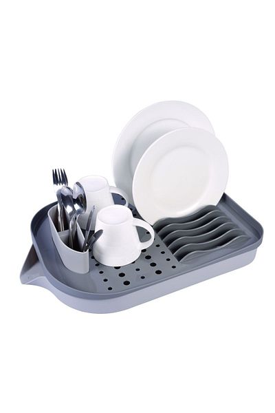 FOXMAG24 Dish drainer with tray & cutlery holder, plastic/silicone, 47.5×32.5×12 cm, gray