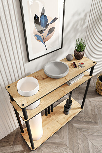 RAVILO Garcia Dresuar Dekoratif Raflı Lambader Meşe, 1. Sınıf MDF ve PVC Başlık