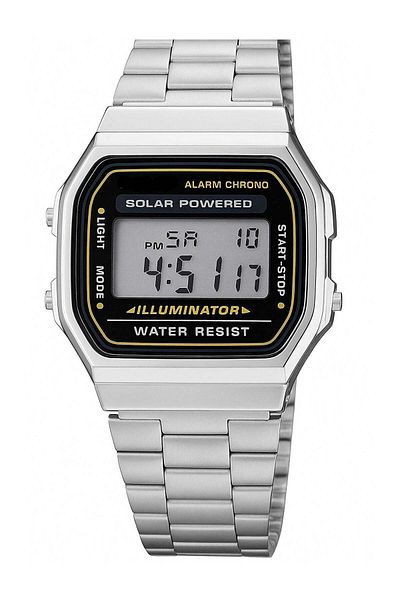 Generic Men's Digital Stainless Steel Watch with LED Light, Alarm, Stopwatch & Water Resistance