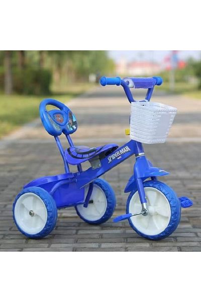 rexa Spider-Man Themed Kids Ride-On Tricycle with Front Basket – Blue