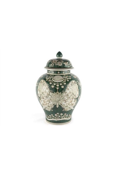 Mikasa Moor Green White Butterfly Cube Lid Vase 28X43Cm