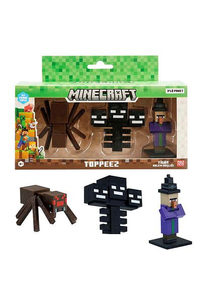 MINECRAFT 3D Toppeez Figure and Pen Head 3 Pack - Spider - Wither - Witch