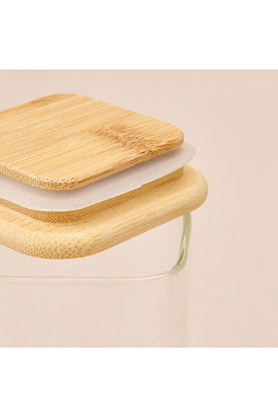 MİEN Mien Square Cork Lid Glass Jar - Transparent / Light Brown - 270 ml