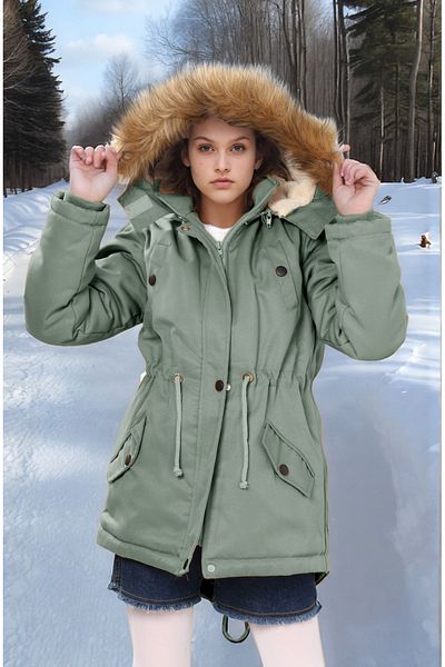 Joui Co Waterproof Coat with Fur Inside, Hood and Zipper - Non-Deformable Winter Coat - Machine Washable