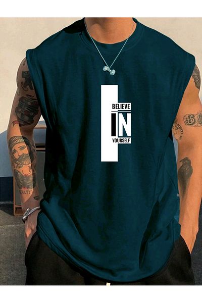FAVORİST Believe Printed Sleeveless Tank Top Tshirt Men's Zero Sleeve Clothing Fitness Clothing Oversize