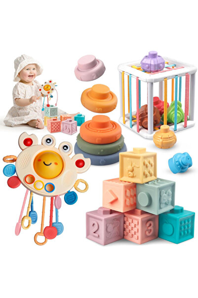 LUDIRO Montessori 4 in 1 Set for Babies, 19 Educational Pieces for Play and Development