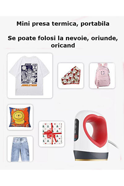 Influential Tech Mini presă termică, 250W, portabilă, pentru tricouri, haine, transfer termic, multifuncțională