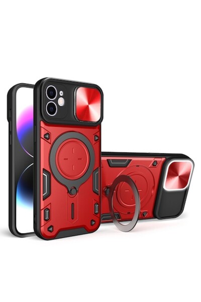 Techsuit Case for iPhone 11, CamGuard Pro Y47, Stainless Steel, Red
