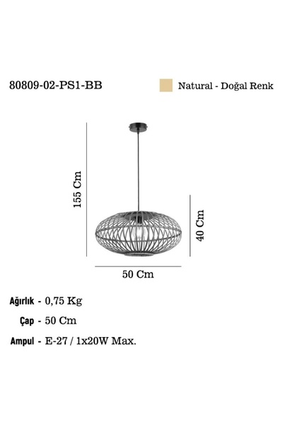 LUCEA PALMES 02 Q50 CM BAMBOO TEKLI 1XE27