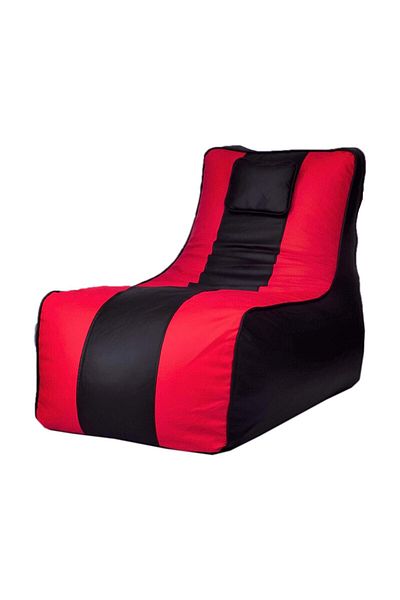 fluffy Black and red leather bean bag lounge chair - comfortable modern design