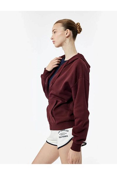 Koton Raised Kangaroo Pocket Detailed Hooded Zippered Oversize Sweatshirt