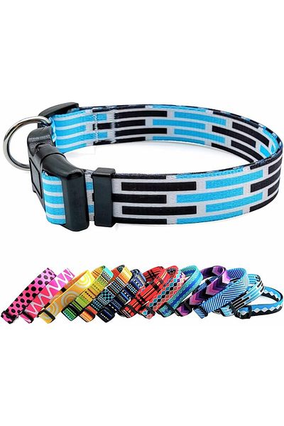 MayPaw dog collar, nylon/plastic/metal, blue/black, 30-45 cm