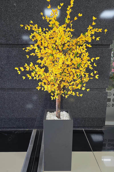 STDEKOR Sarı Sakura Çiçekli Dekoratif Saksı, 140cm