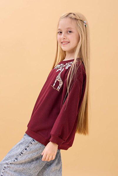 Perendi Детска суитшърт с бродерия на жираф – бордо