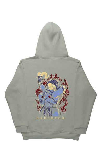 By Caspita Fashion Lenithra He-Man Skeletor Anime Back Printed Unisex Oversize Gray Hoodie