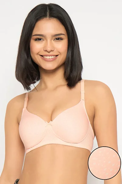 Clovia Padded Non-Wired Full Coverage Printed Multiway T-shirt Bra in Peach Colour