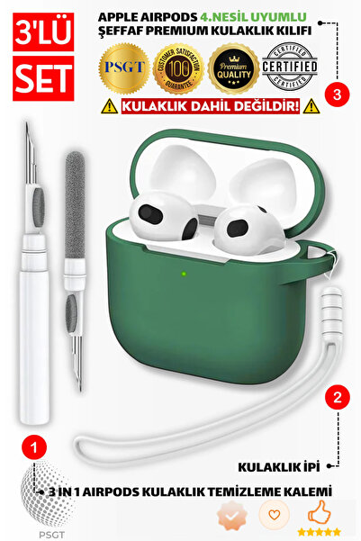 PSGT Apple AirPods 4.Nesil 3'ü1 Arada Silikon Kılıf Kapak + Temizleme Kalemi+...