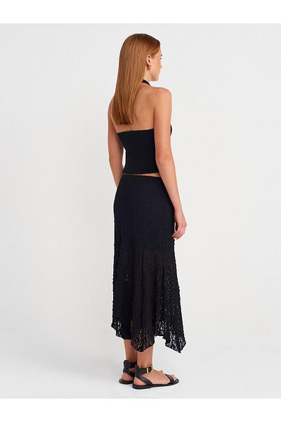 Dilvin 80428 Lace Midi Skirt-Black