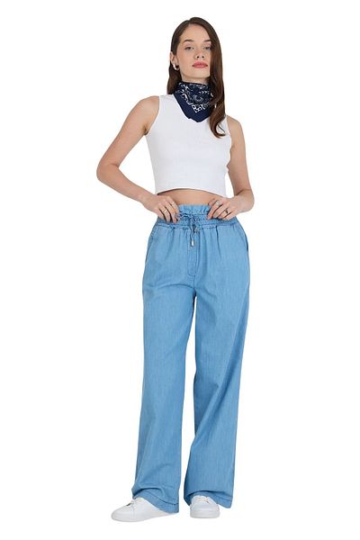 Rodi Jeans Loose Wide Leg Slim Fit 100% Cotton Slim Jeans with Elastic Waist and Lace-Up