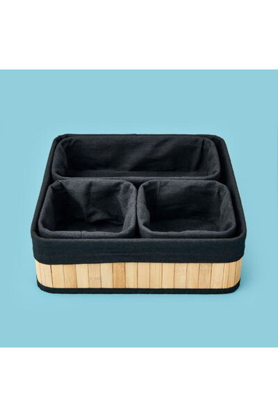 Simple Living 4'lü Bambu Sepet - Bej / Siyah