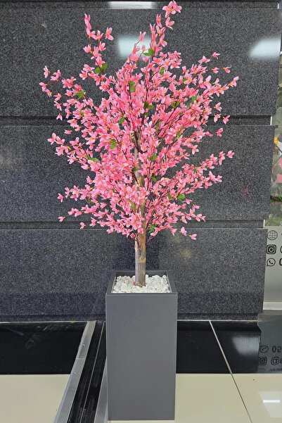 STDEKOR Pembe Sakura Çiçekli Dekoratif Saksı, 140cm