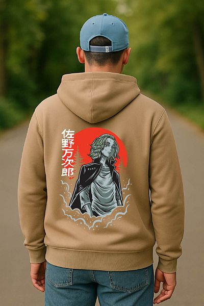 By Caspita Fashion Lenithra Tokyo Revengers Mikey Anime Back Printed Unisex Oversize Beige Hoodie