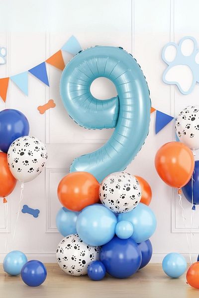 PARTİAVM 9 Years Old Blue Number Birthday Balloon Set Hero Dogs and Party Decor with Paw Pattern and Balloons