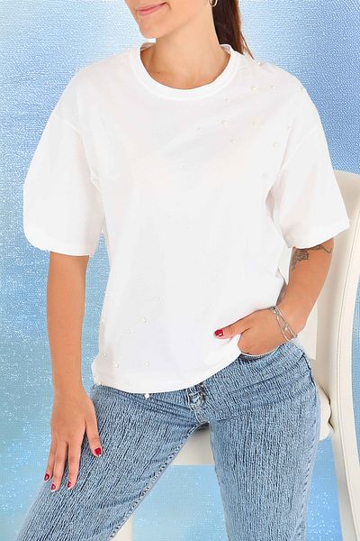 TOFİSA Pearl Short Sleeve T-Shirt White - 27543